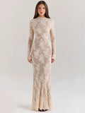 Aurelia Lace Mesh Long-Sleeve Maxi Dress – Sophisticated Evening & Occasionwear Dress