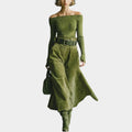 Off-Shoulder Ribbed Midi Look