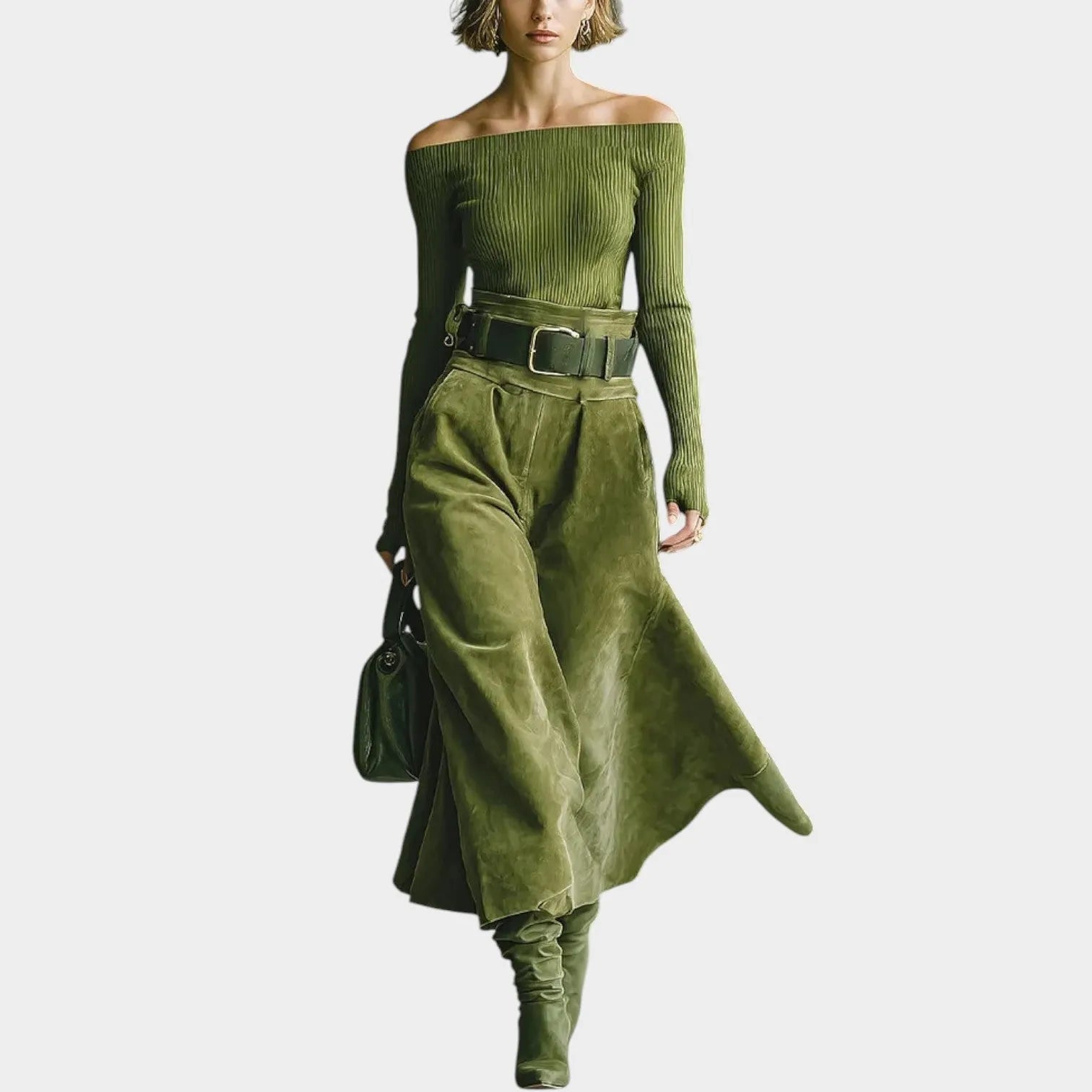 Off-Shoulder Ribbed Midi Look