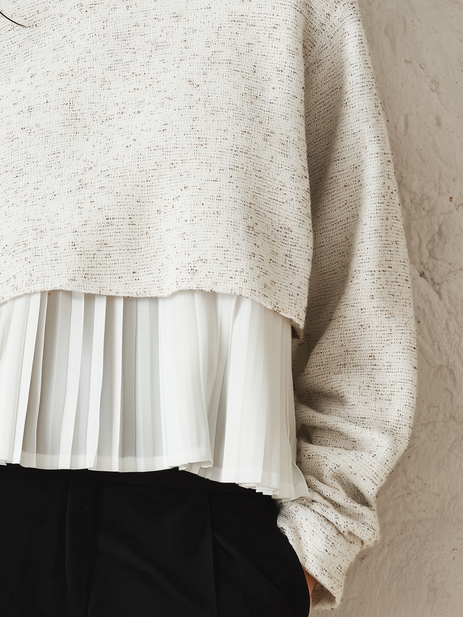Soft Oatmeal Layered Pleated Knit Top