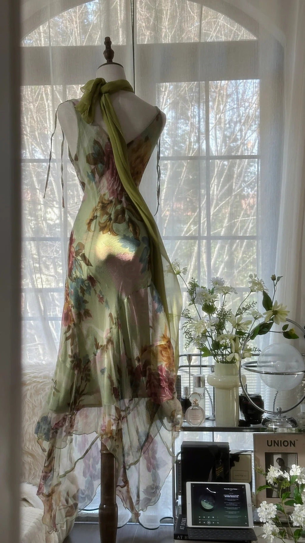 Green Romantic Gradient Fashion Elegant Exquisite Beading Long Chiffon Ball Gown Evening Dress Birthday/Wedding Guest/Holiday Party Dress Prom Dress Valentine's Day Date Dress 4030