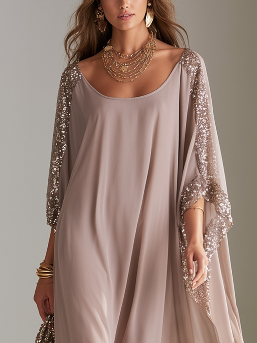 Bohemian Champagne Sequined Long Dress