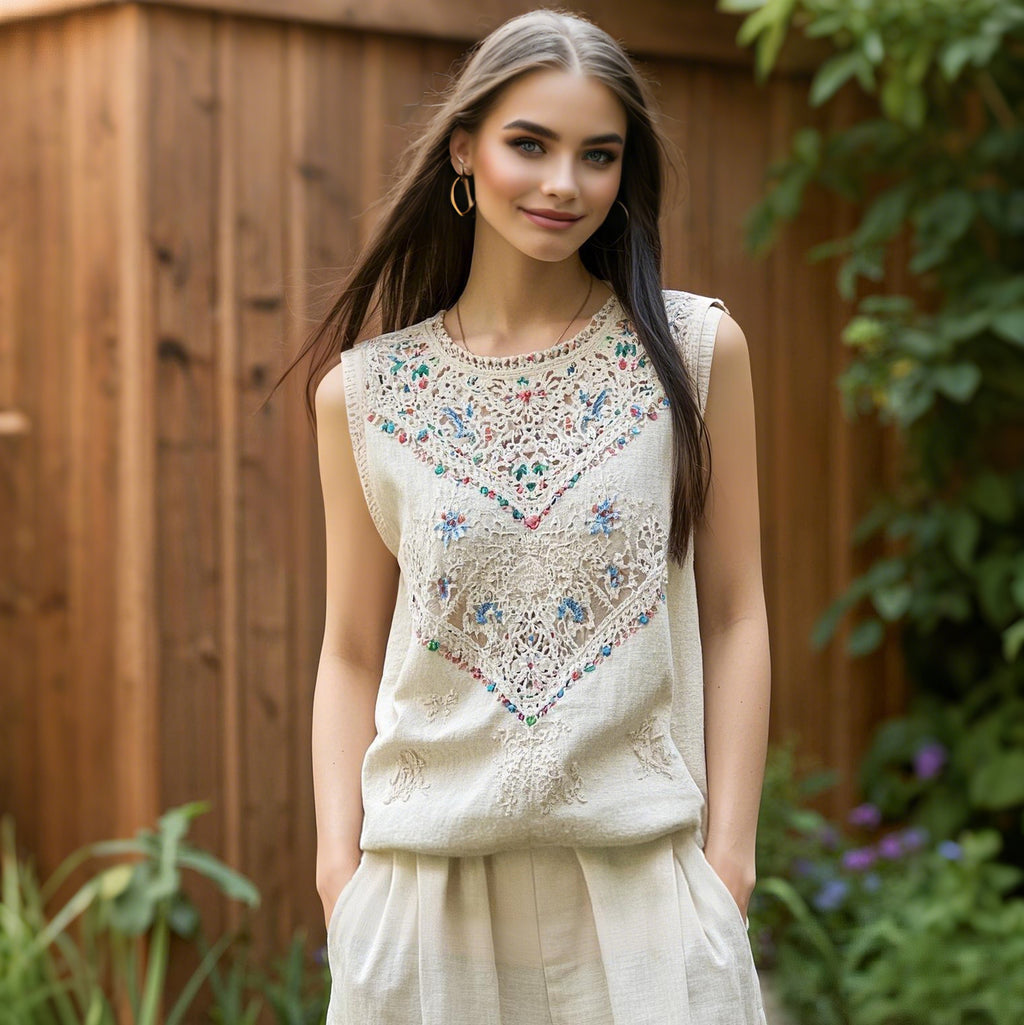 Vintage Bohemian Cutout Linen Vest