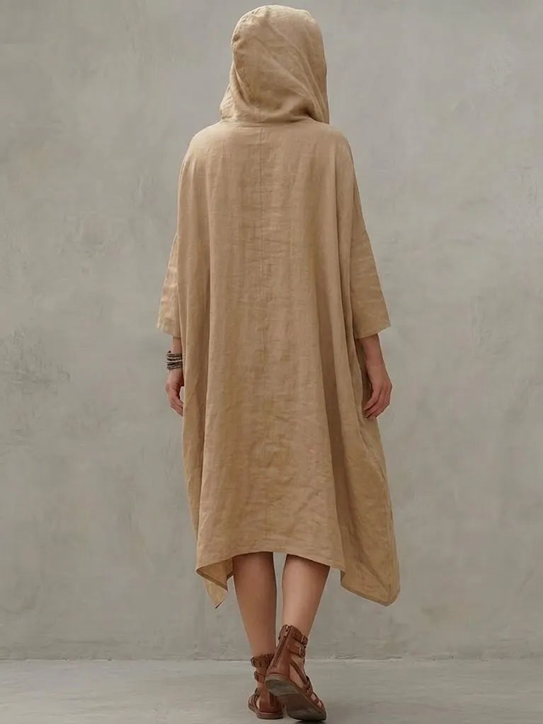 Loose-fit Casual Linen And Cotton Hooded Dress