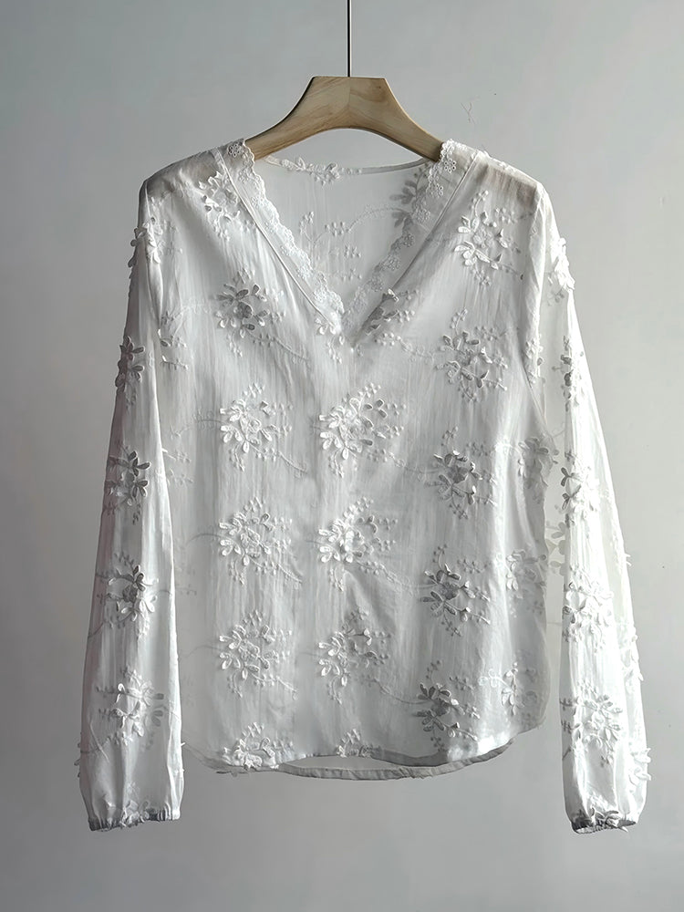 Vintage Floral Lace Embroidered Flowy Linen Tunic
