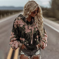 Women's Classic Romantic Pink Rose Embroidery Art Comfy Hoodie
