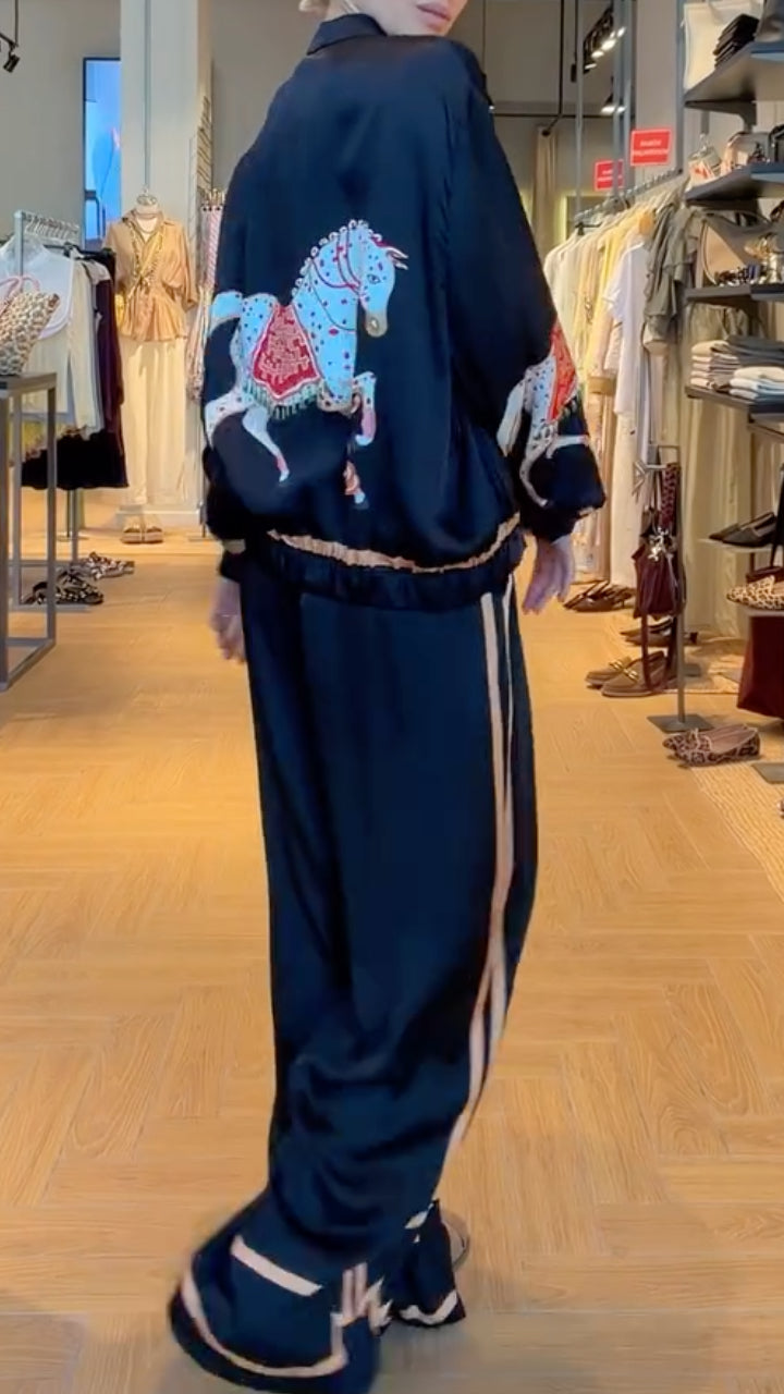 Horse-Embroidered Two-Piece Tracksuit