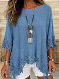 Women's Casual Hollow Lace Decorative Knit Pullover