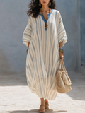 Casual Blue Striped Bohemian Style Maxi Dress