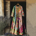 Vintage Floral Print Crew Neck Loose Midi Dress e2fc