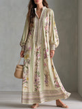 Baroque Khaki Botanical Print Maxi Dress