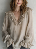 Bohemian Khaki Lace V-neck Shirt