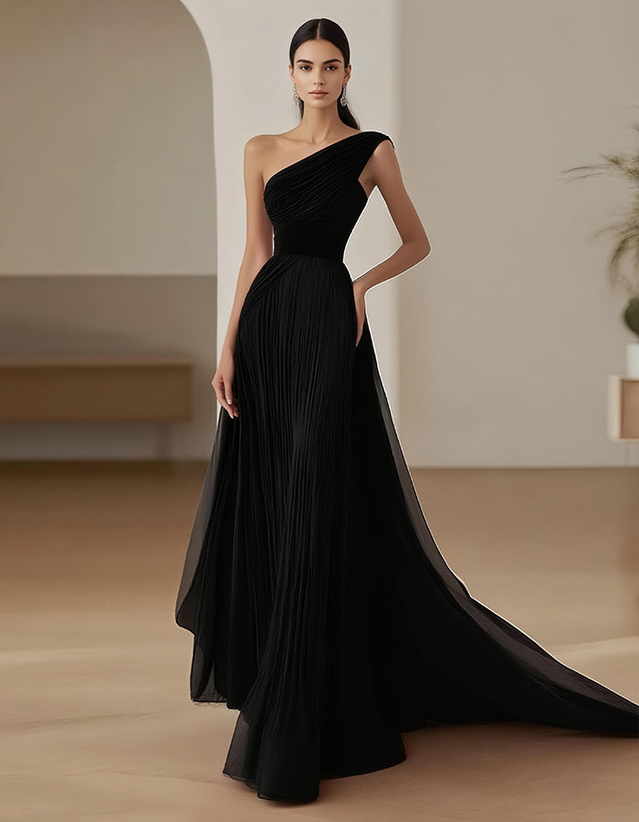 One Shoulder Solid Color Maxi Dress