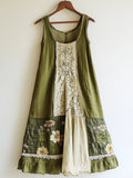 Boho Floral Pattern Linen Lace Patchwork Dress 6844