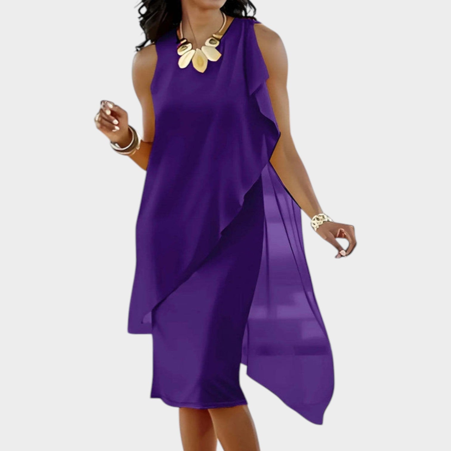 Asymmetrical Layered Chiffon Dress