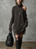 Bohemian Charcoal Gray Off-shoulder Lace Sweater