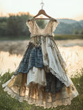 Summer Handmade Lace Plaid Patchwork Dress 8180