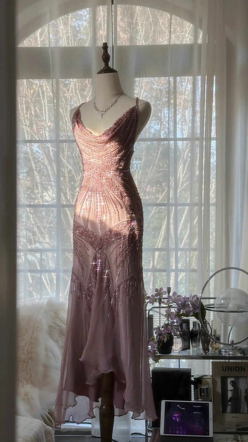 Vintage Evening Dresses, Sleeveless Pink Party Gowns  25514