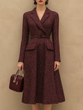 [24-hour shipping out]Vintage Elegant Ankola Red Tweed Lapel Dress