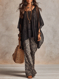 Chic Relaxed Sheer Oversized Top With Wide Pants Set