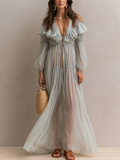 Romantic Sage Green Off-Shoulder Chiffon Maxi Dress