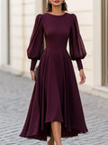 Bishop Sleeve High-Low A-Line Midi Dress