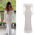 Sarisse Off Shoulder Lace Maxi Dress – Ivory or Black Summer Wedding Guest & Holiday Dress