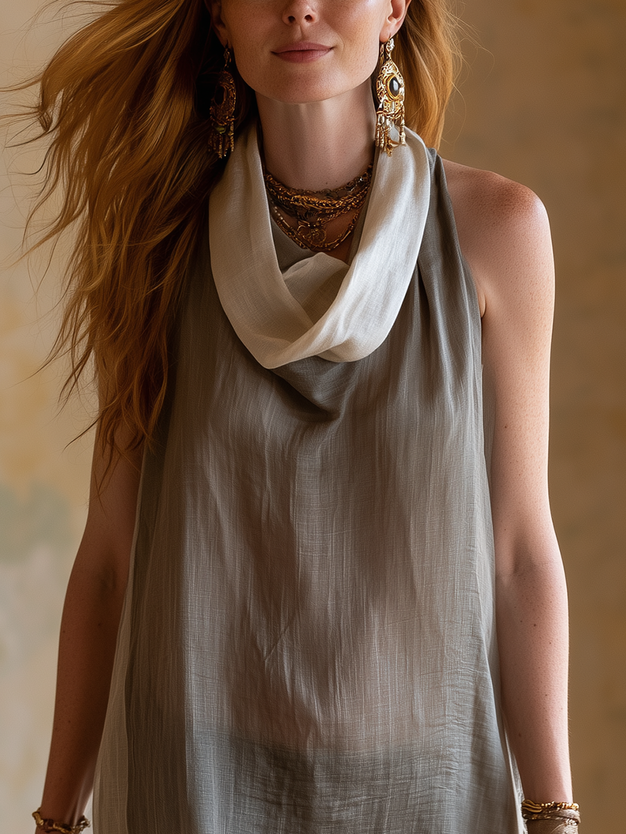 Bohemian Gray Draped Turtleneck Top