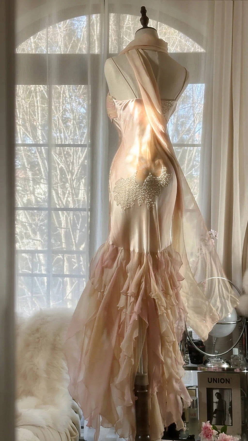 Lit Pink Gorgeous Exquisite Beading Spaetti Strap Long Chiffon Satin Ball Gown Evening Dress Birthday/Holiday Party Dress Prom Dress 4064