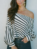 Chic Black White Off Shoulder Striped Blouse