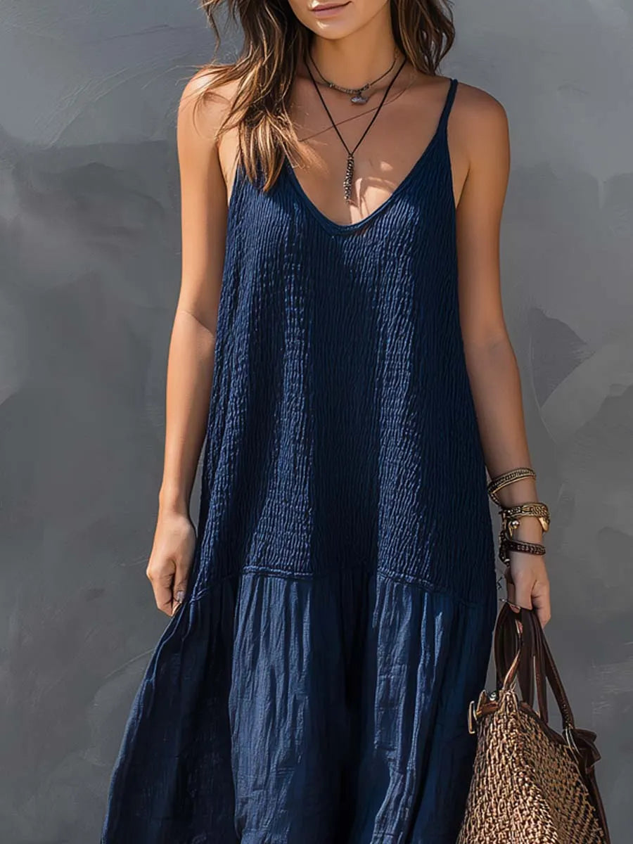 Bohemian Patchwork Cotton Linen Maxi Dress