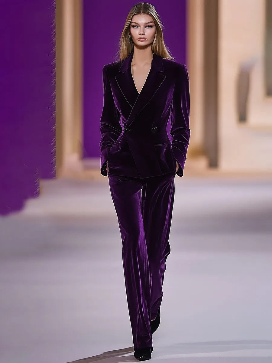 [24-hour shipping out]High-End Temperament Loose Retro Purple Velvet Suit