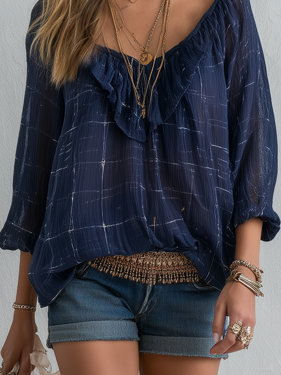 Bohemian Style Midnight Blue Plaid Shirt