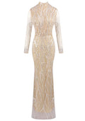 Long Sleeve Sequin Pearl Maxi Dress Nude