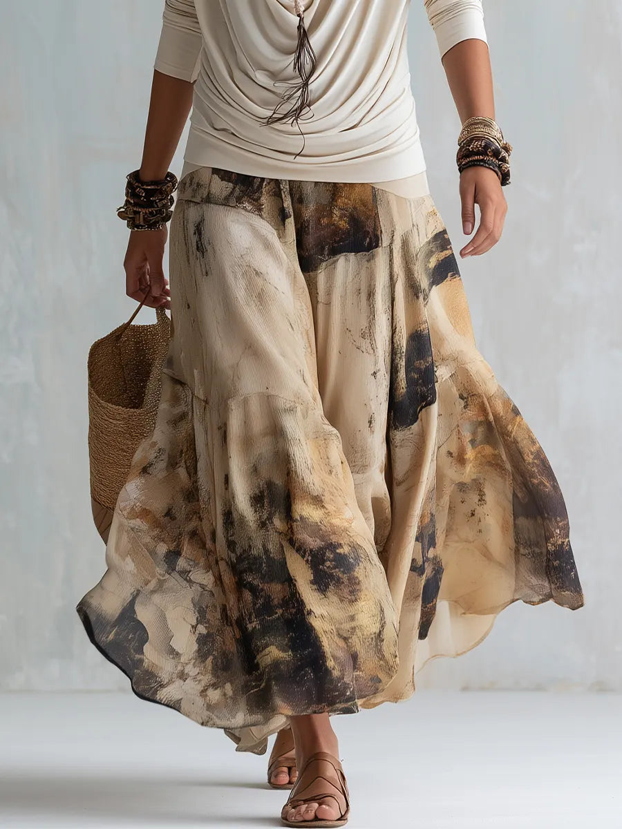 Bohemian Pleated Top And Skirt Set
