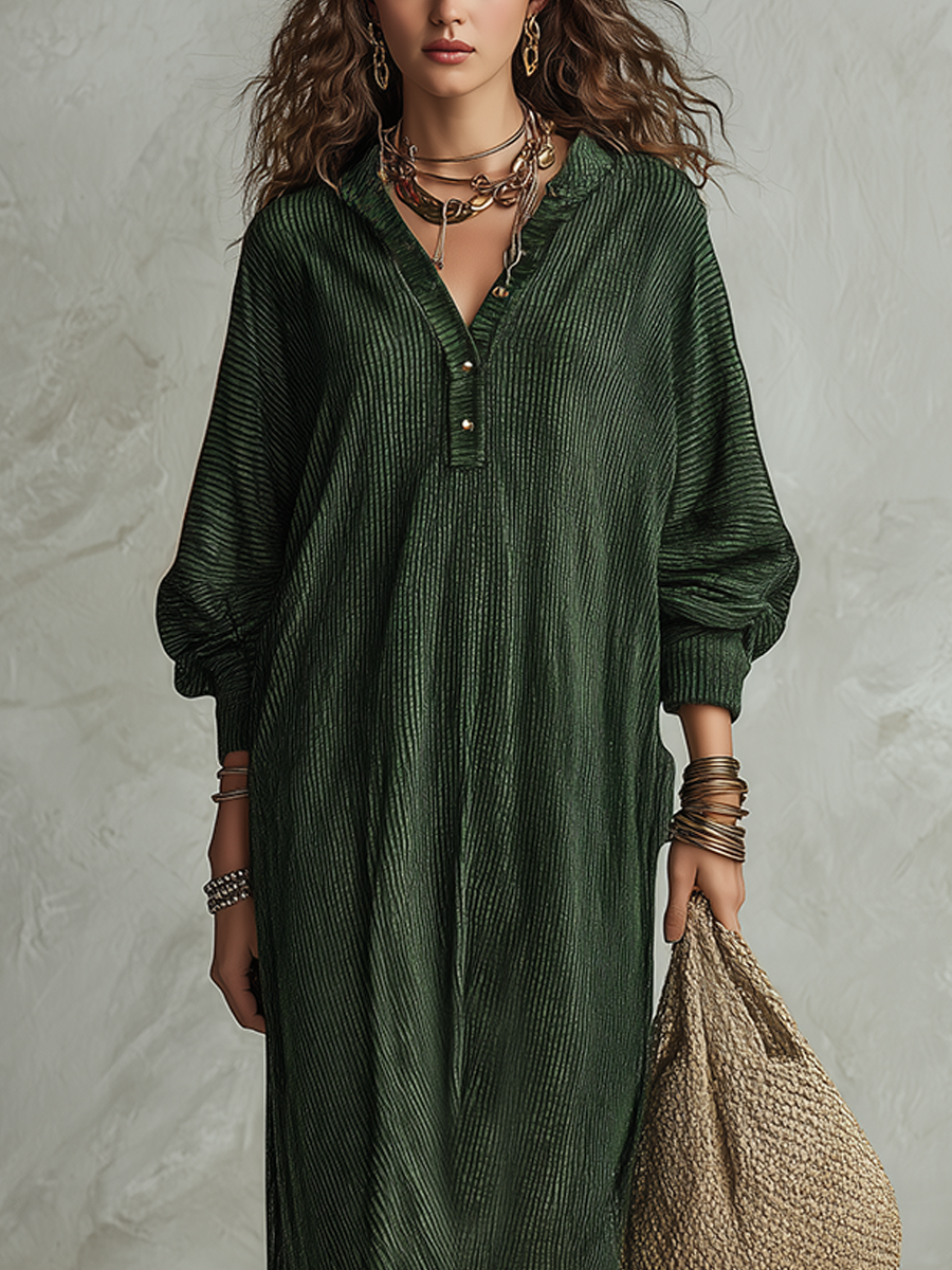 Bohemian Emerald Textured Long Dress