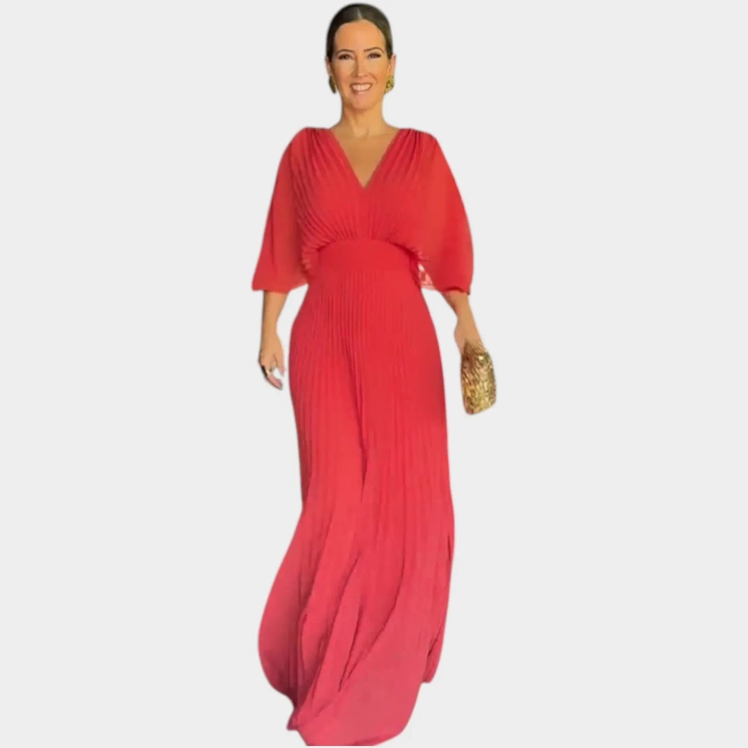 Romantic Pleated V-Neck Maxi Dress