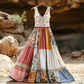 Women's Vintage Bohemian Applique Art Cotton And Linen Dress