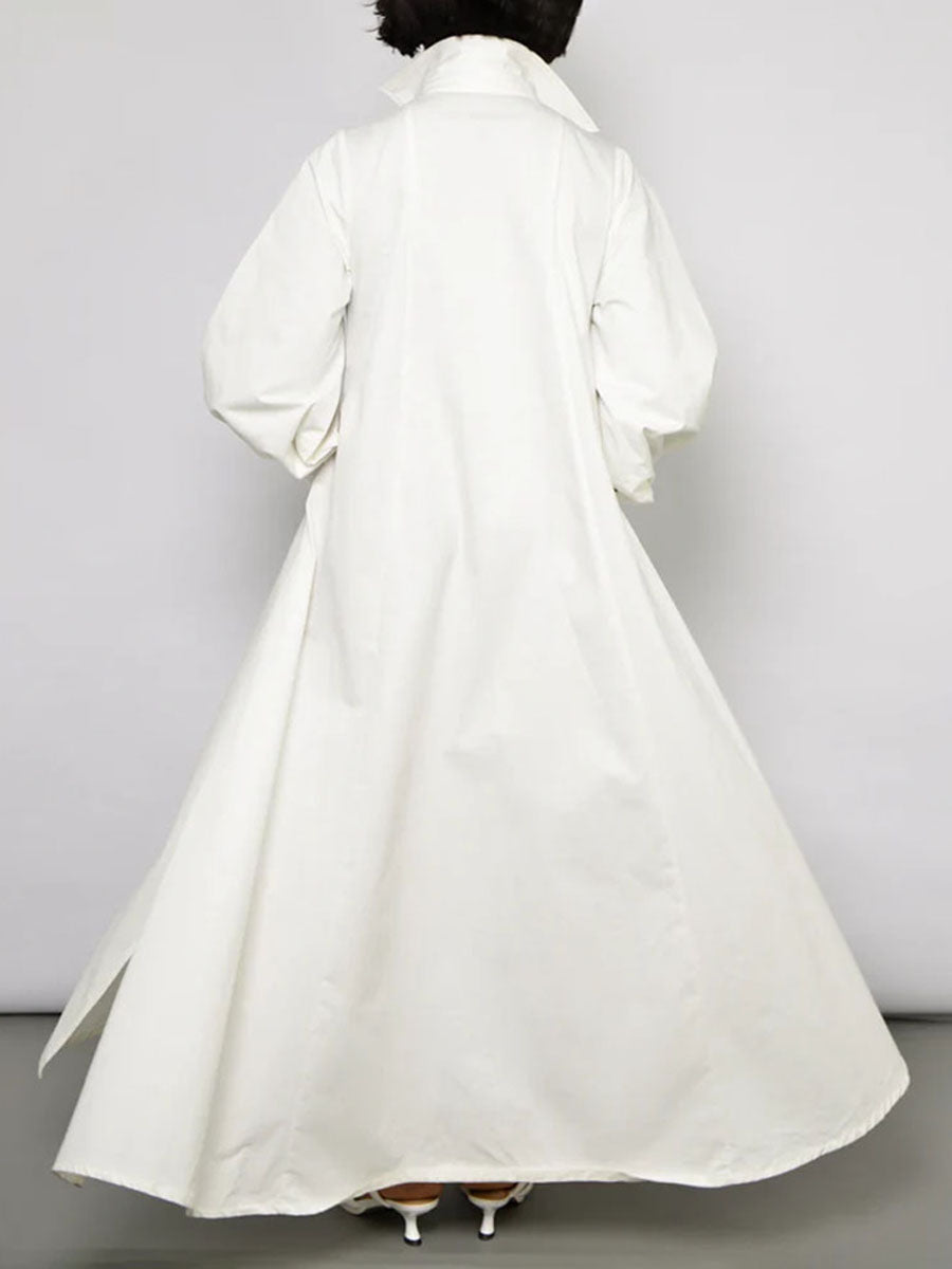 Split-side Split-front Solid Color Pockets Buttoned Loose Long Sleeves Lapel Shirt Dress Maxi Dresses