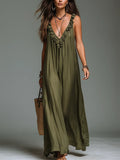 Effortless Olive Green Ruffle Trim Sleeveless Maxi Dress