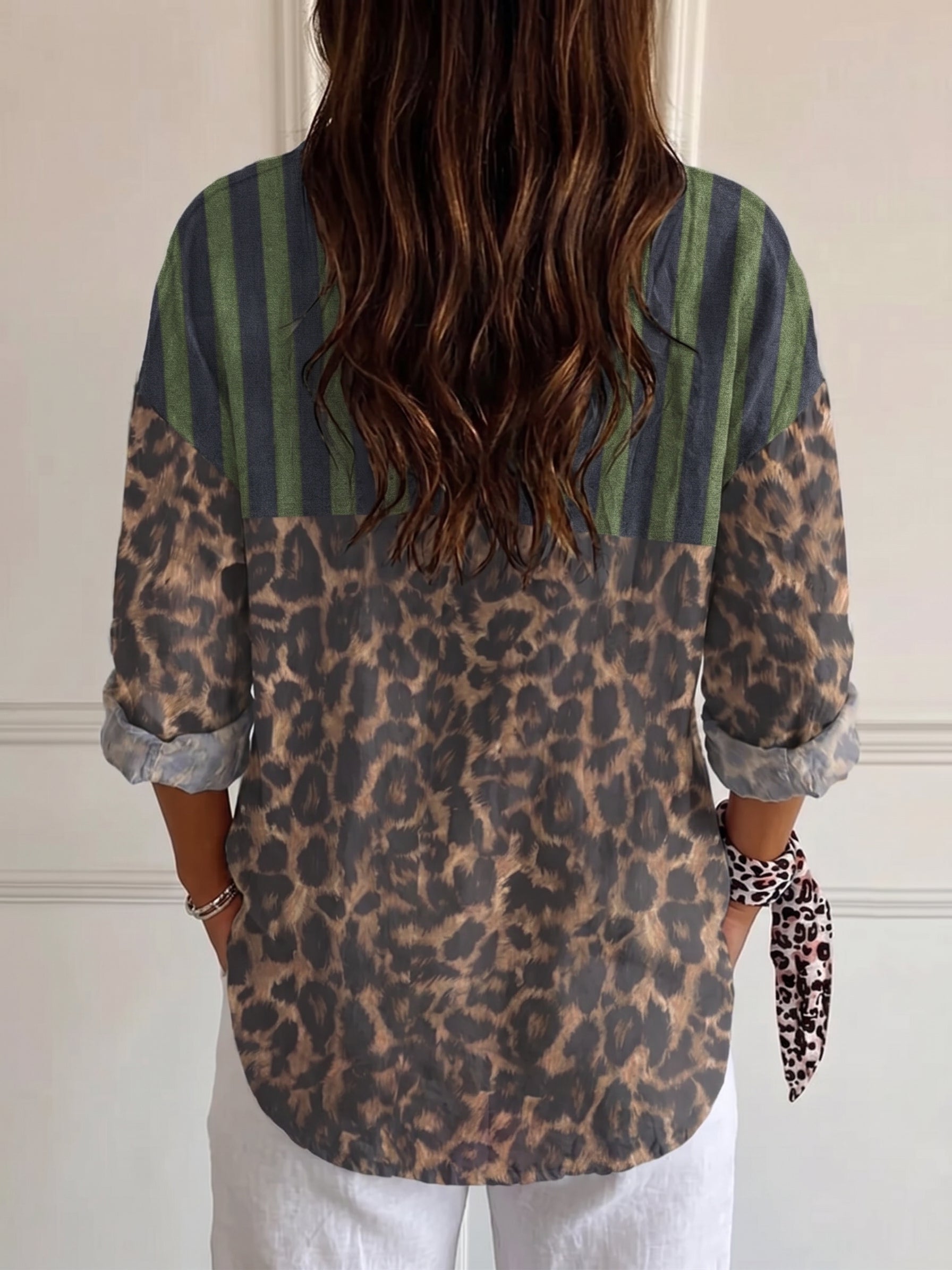 Women's Geometric Leopard Print Casual Long-sleeve Shirt