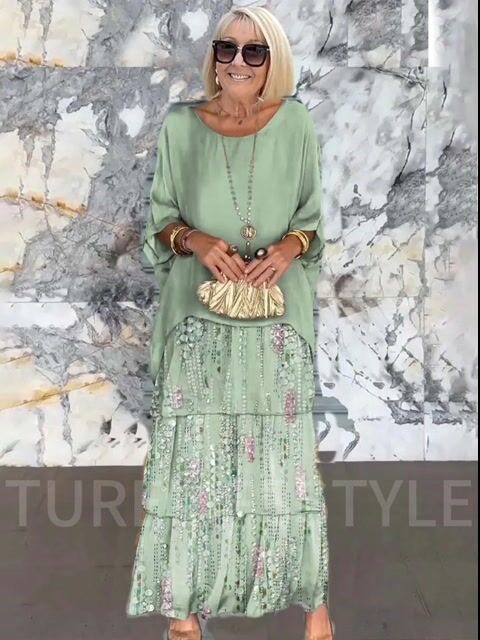 Solid Color Women's Gradient Clover Art Print Elegant Chiffon Cake Skirt