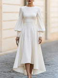 Bishop Sleeve High-Low A-Line Midi Dress