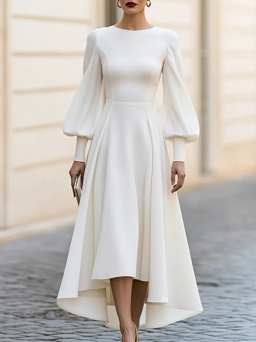 Bishop Sleeve High-Low A-Line Midi Dress