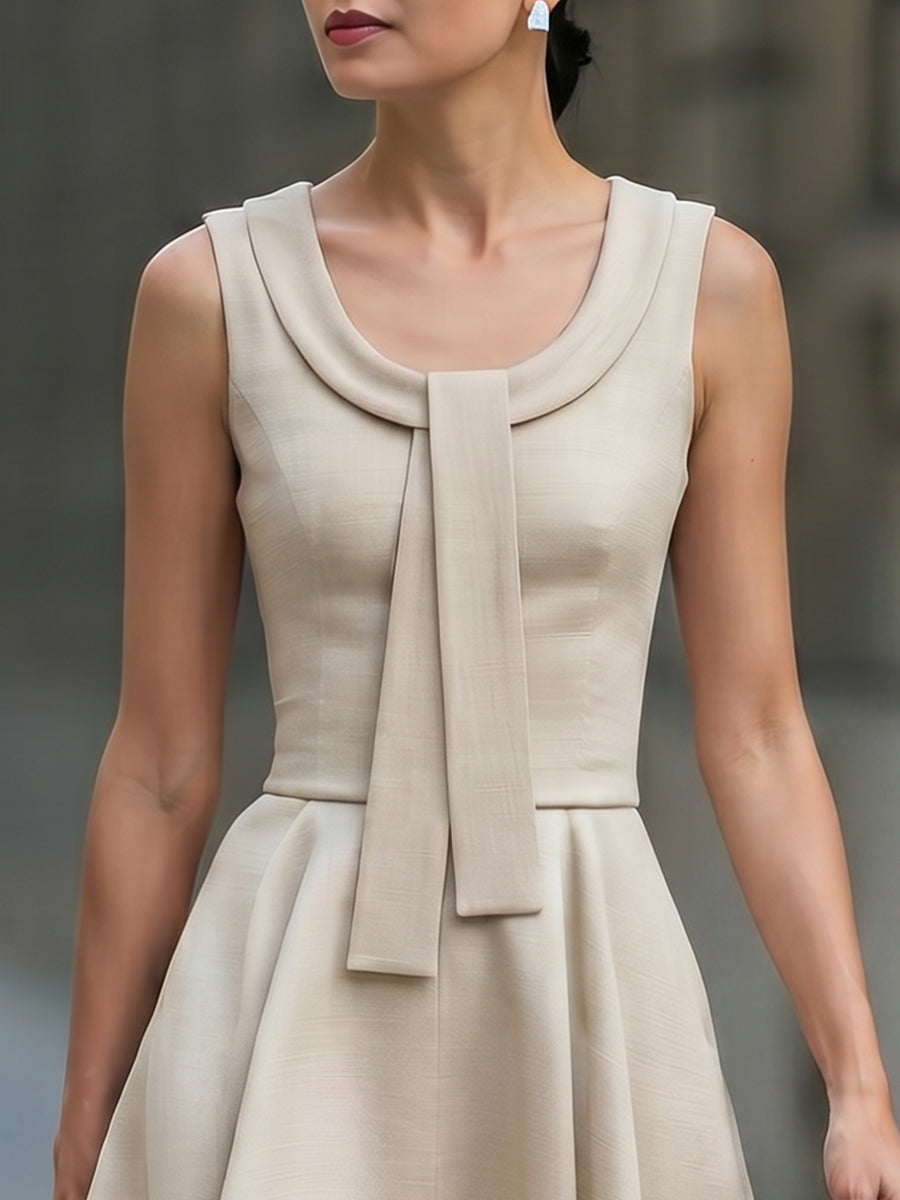 Sleeveless Tie-Neck Fit-and-Flare Midi Dress