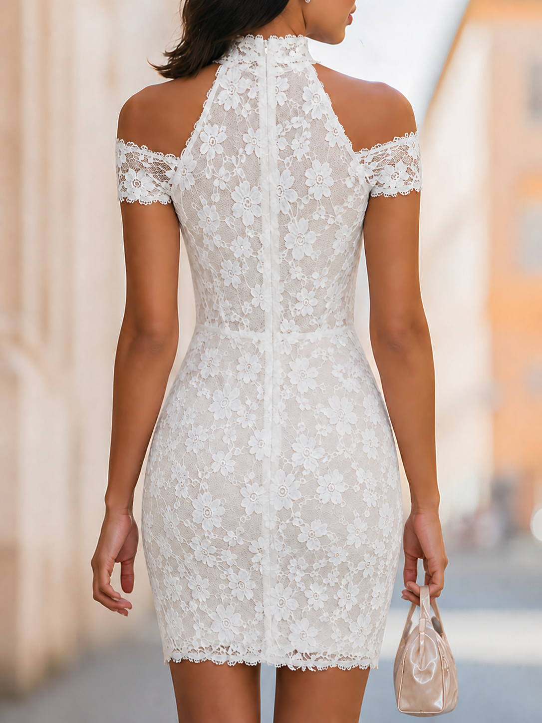 Floral Lace Cold-Shoulder Mini Dress