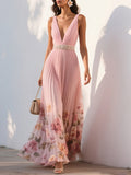 V-neck Sleeveless Printed Maxi Dress
