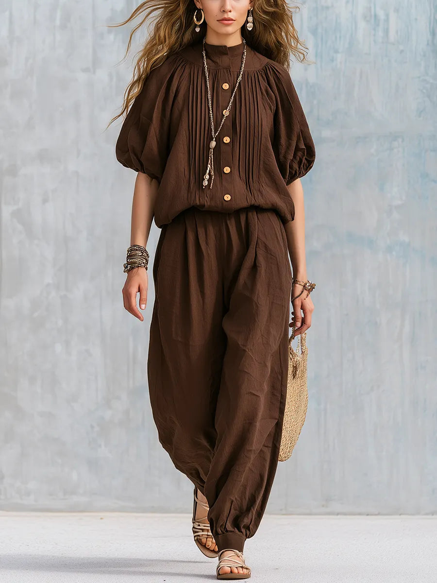 Bohemian Brown Cotton And Linen Suit