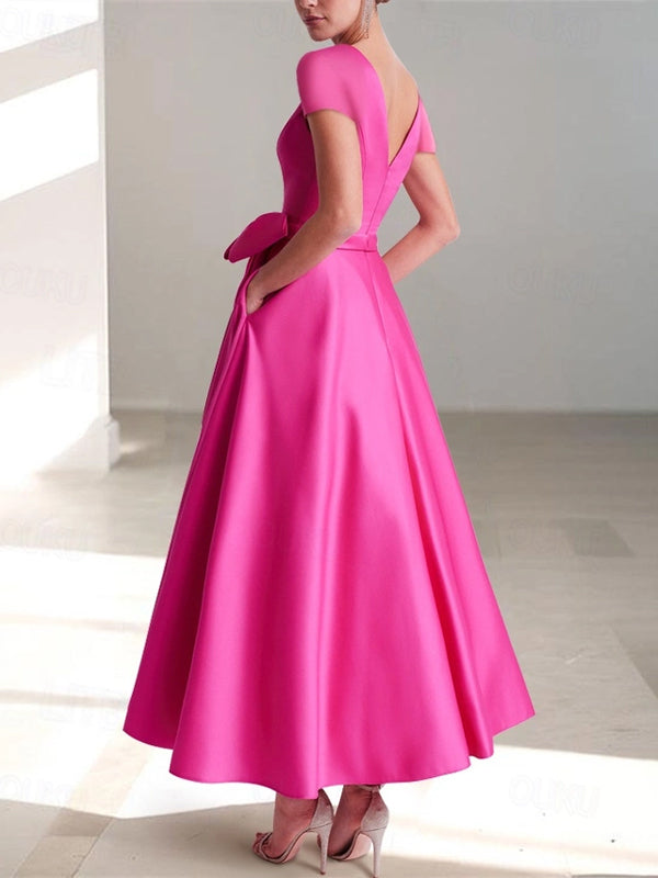 V-neck Solid Color Midi Dress