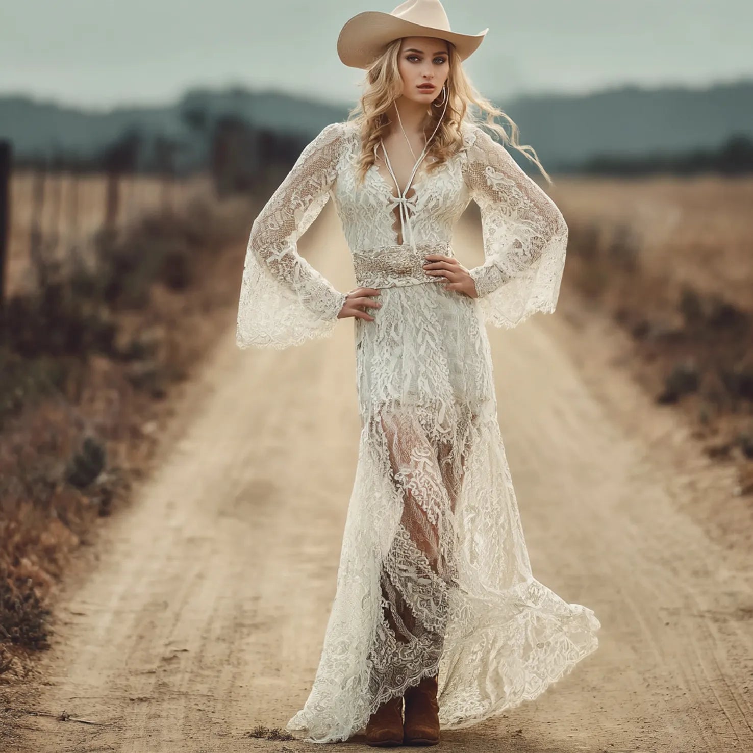 Women's Vintage Elegant Lace Gown Dress A Blend Of Boho And Western Style